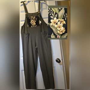 💛🖤💚Upcycled Vintage Multi "Plumeria" print Overalls